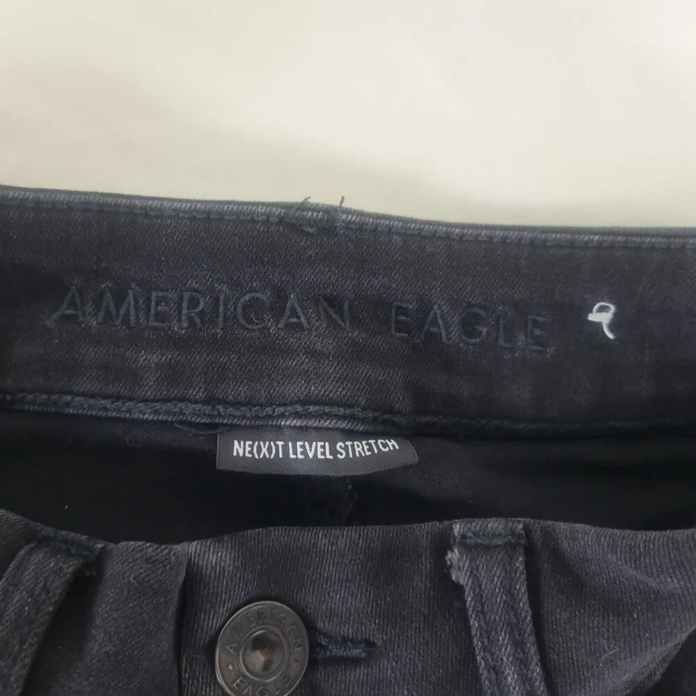 American Eagle Denim Mini Skirt Womens 00 Charcoal Destroyed‎ Raw Hem Distressed